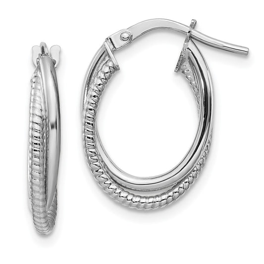 Gold Twisted Textured Oval Tube Hoop Earrings