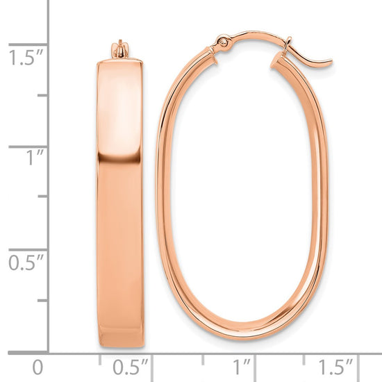 14k Rose Gold 5.75x38mm Polished Oval Tube Hoop Earrings