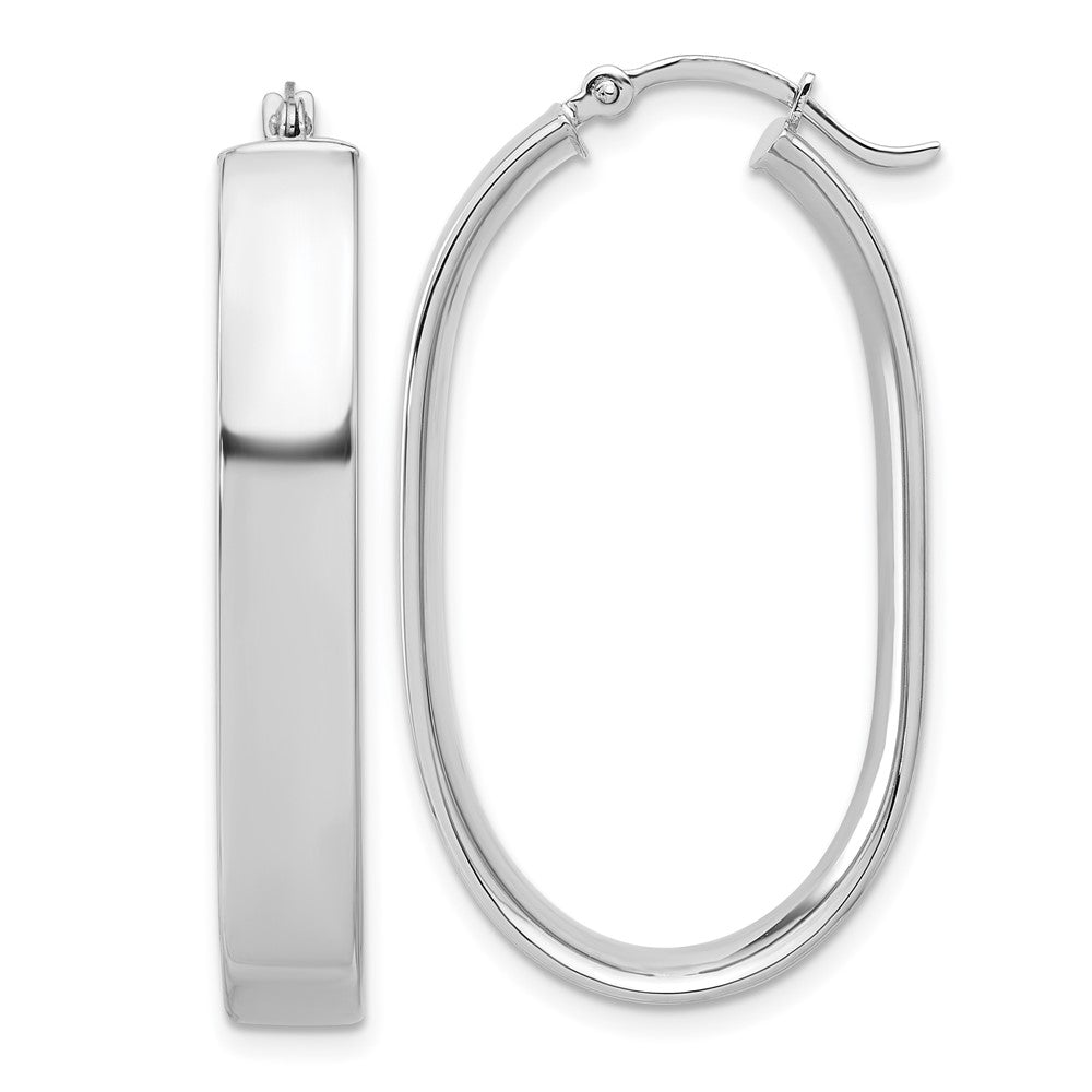 14k White Gold 5.75x38mm Polished Oval Tube Hoop Earrings