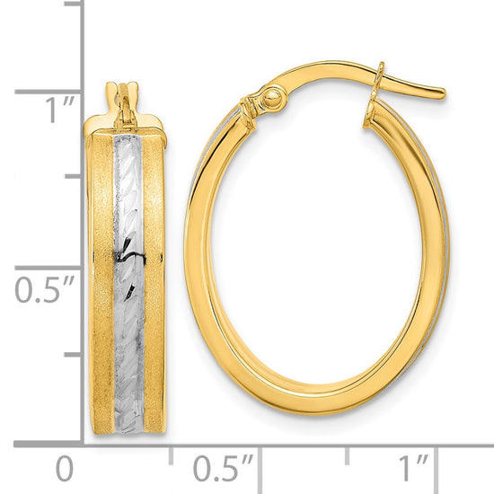 14k White Rhodium Diamond-cut Polished and Satin Hoop Earrings