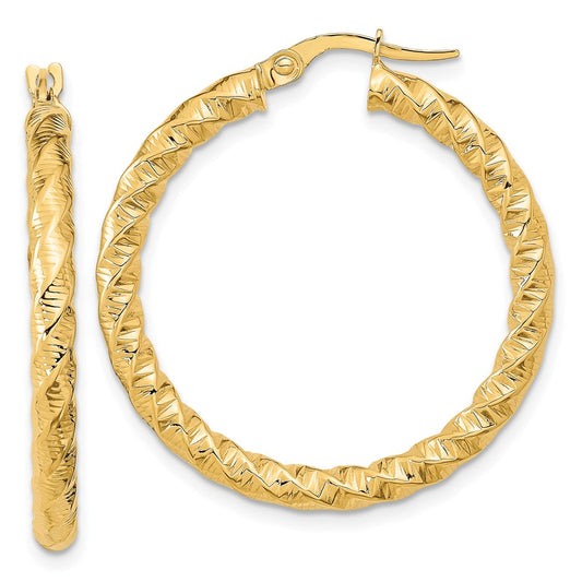 3mm Gold Twisted Tube Hoop Earrings