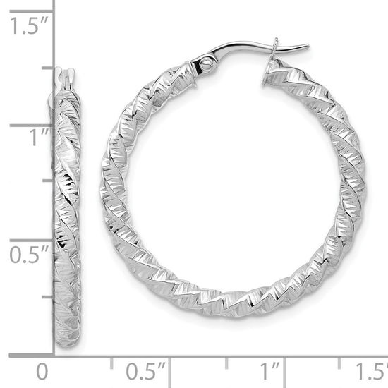 14k White Gold Polished 3mm Twisted Hoop Earrings