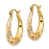 14k White and Rose Rhodium Polished Satin Diamond-cut Hoop Earrings