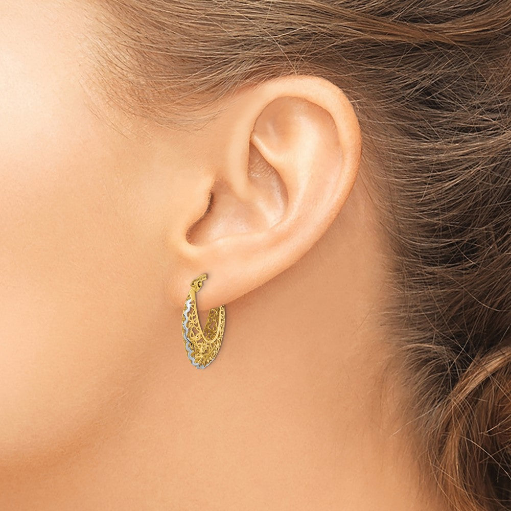 14k Rhodium-plated Polished Filigree Hoop Earrings