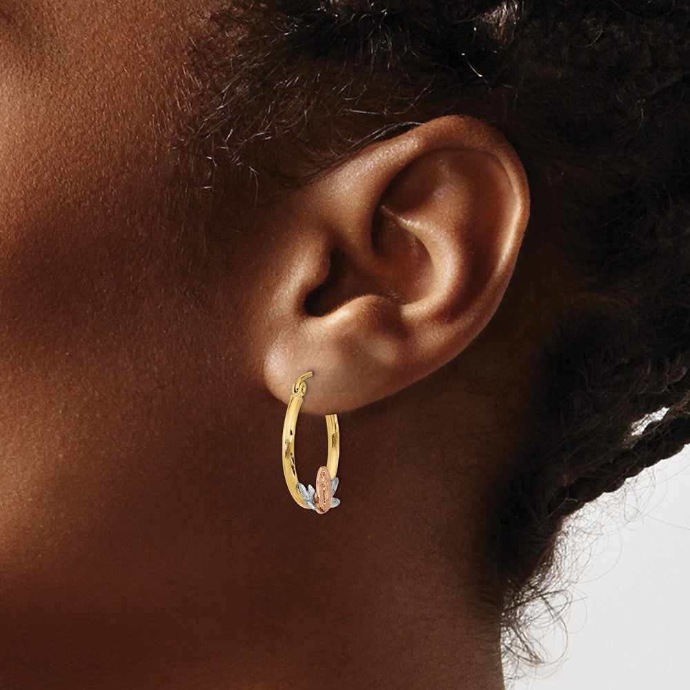 Gold Tri-color Guadalupe Hoop Earrings