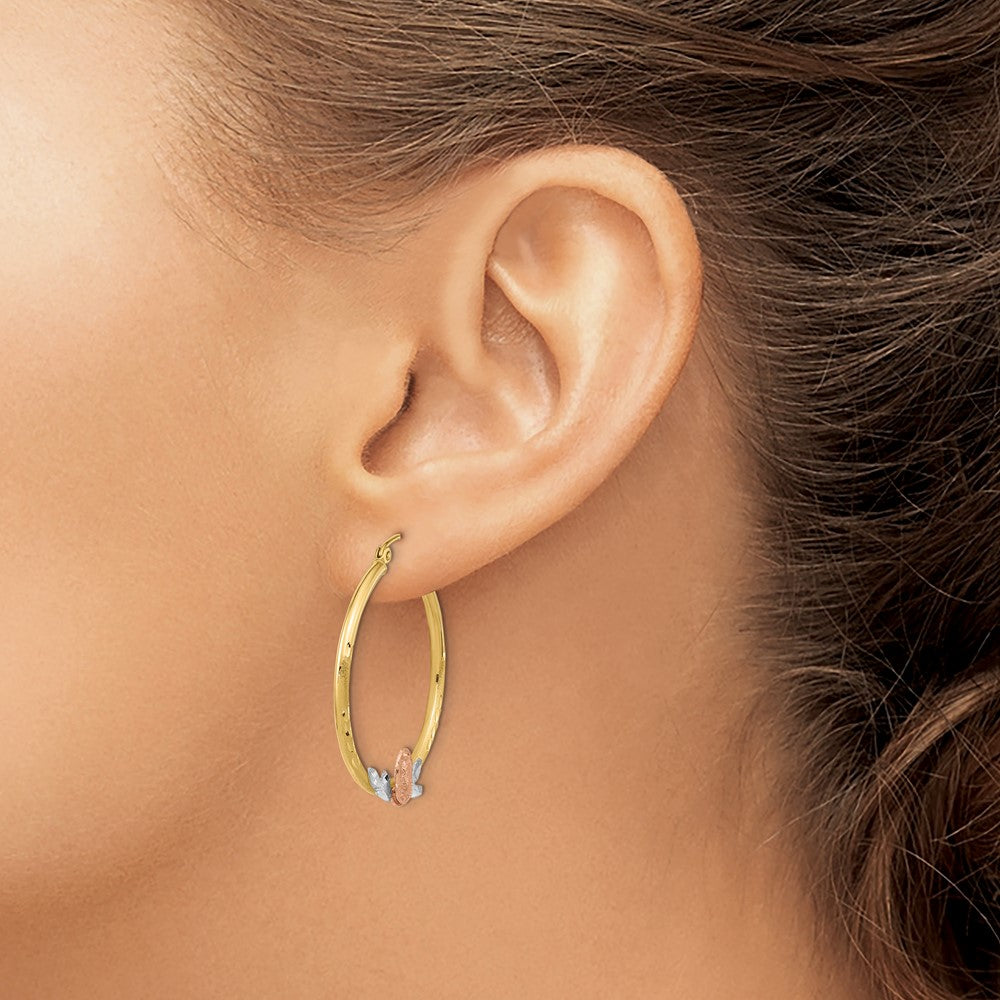 Gold Tri-color Guadalupe Hoop Earrings