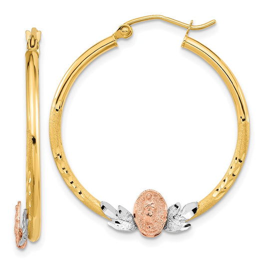 Gold Tri-color Guadalupe Hoop Earrings