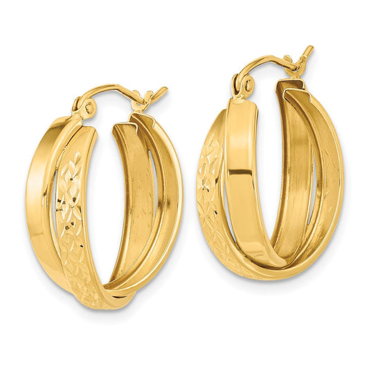 14k Polished Diamond-cut Twist Hoop Earrings