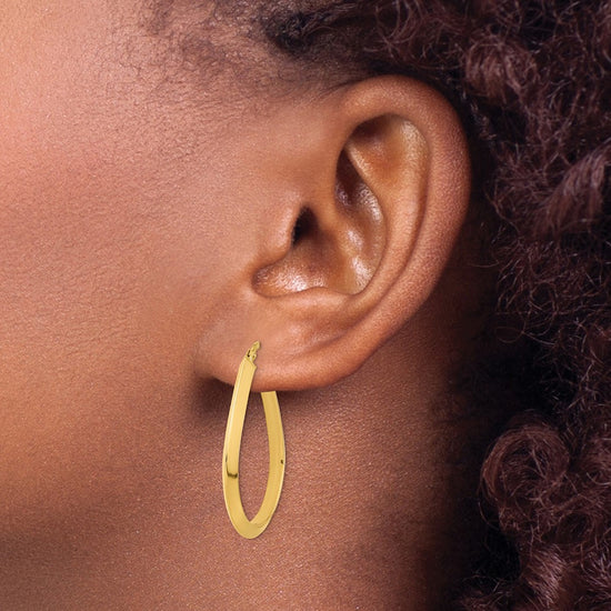 14k 2.75x26mm Polished Knife-Edge Teardrop-Shape Tube Hoop Earrings
