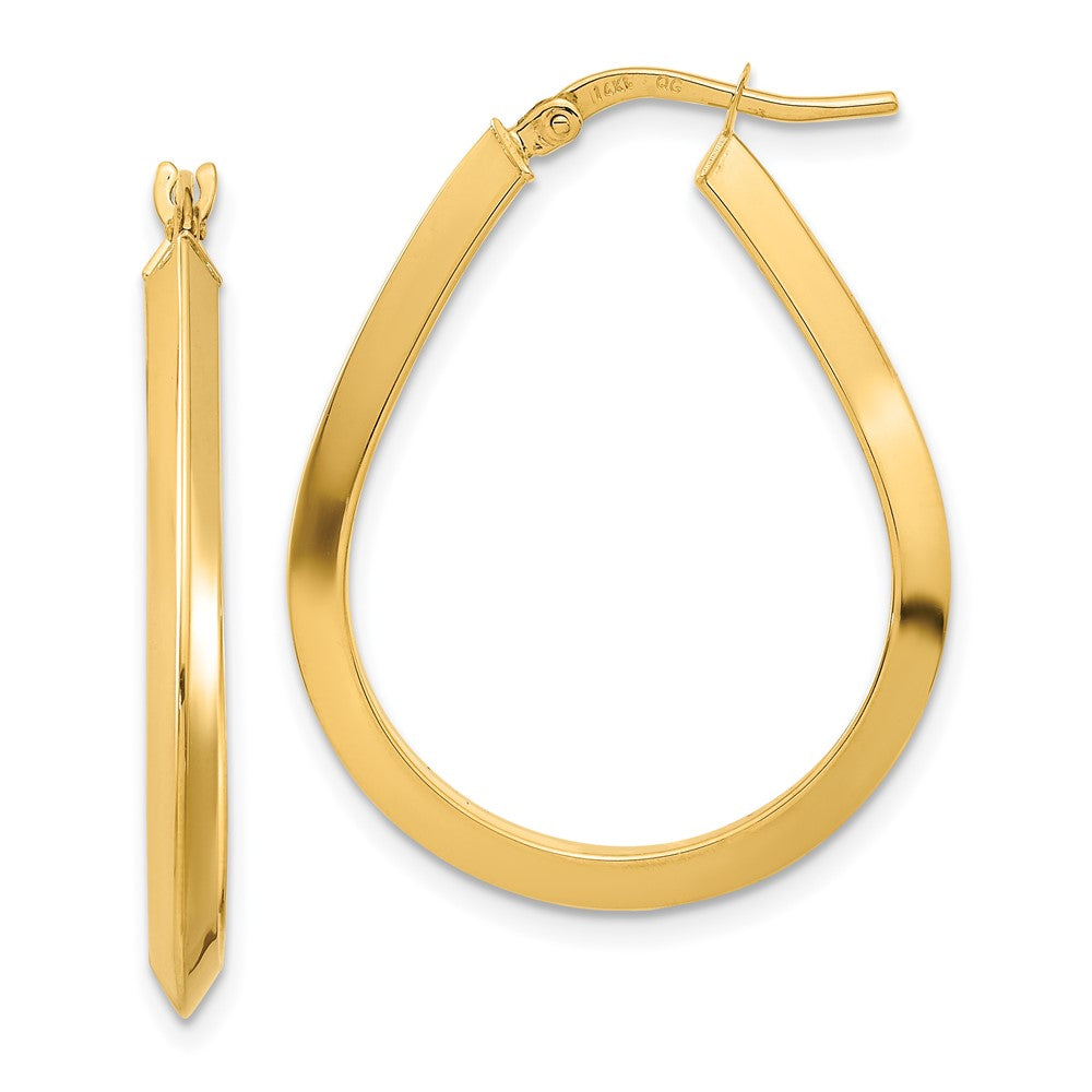 14k 2.75x26mm Polished Knife-Edge Teardrop-Shape Tube Hoop Earrings