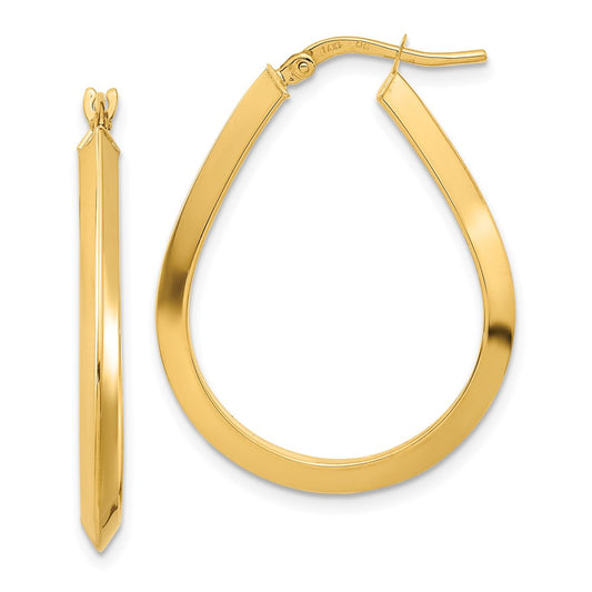 14k 2.75x26mm Polished Knife-Edge Teardrop-Shape Tube Hoop Earrings