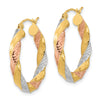 14k w/ White/Rose RH Polished & D/C Twist Hoop Earrings
