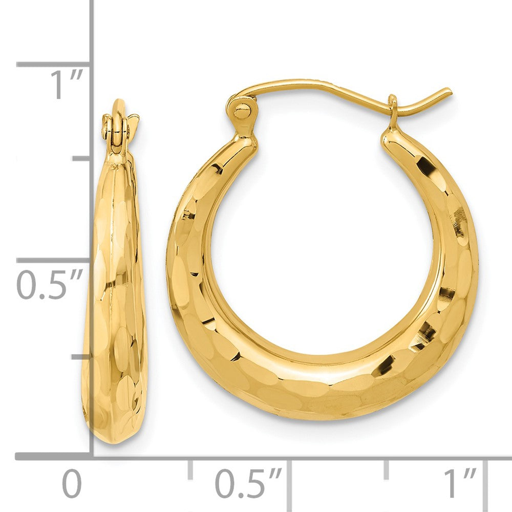 14k 3.5x22mm Polished Diamond-cut Tapered Hollow Hoop Earrings