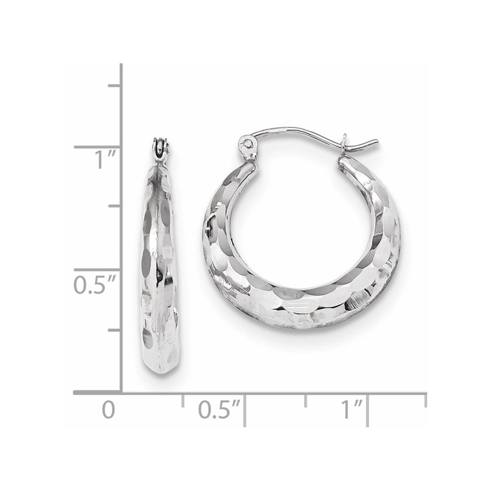 14k White Gold 3.5x22mm Polished Diamond-cut Tapered Hollow Hoop Earrings