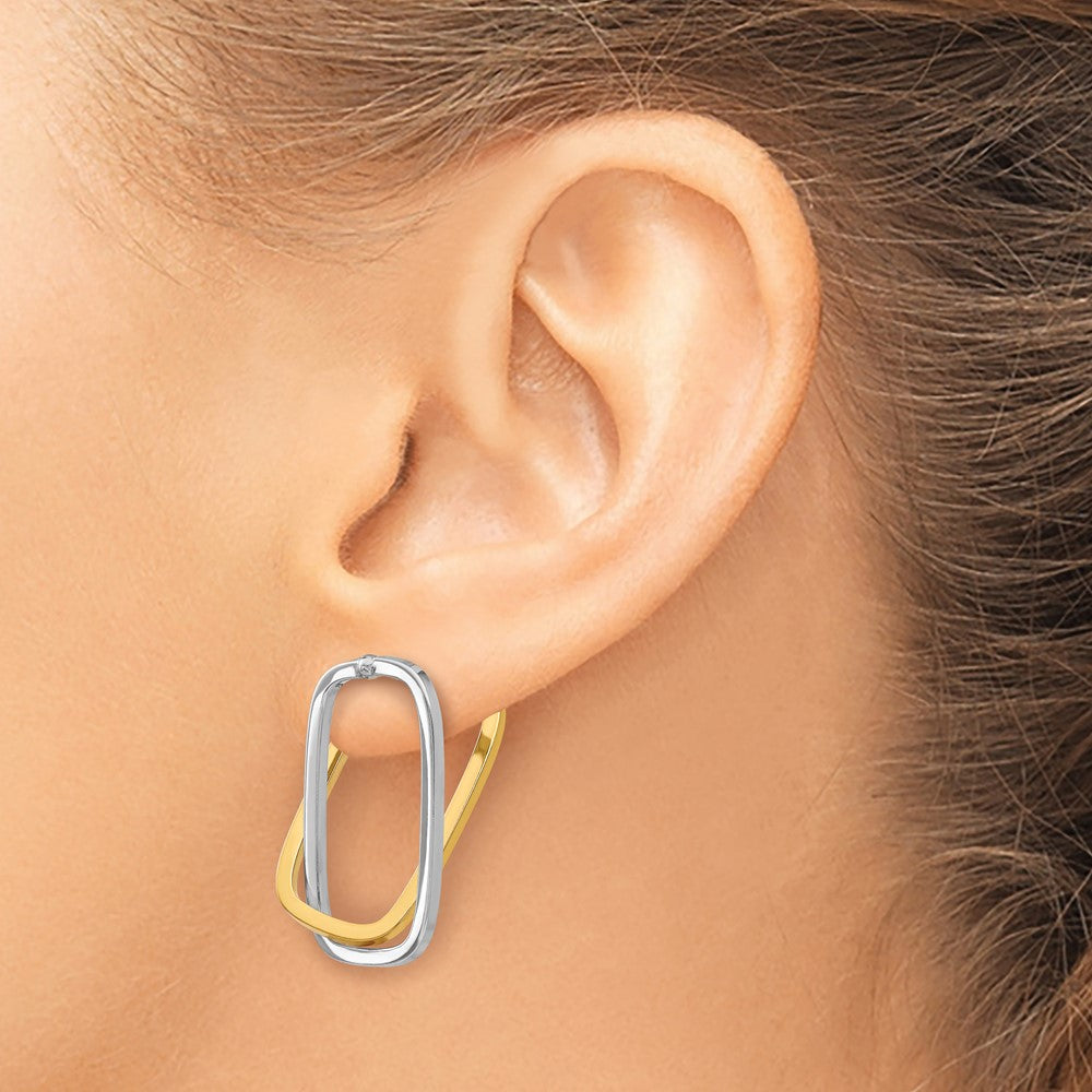 14k Two-Tone /Versatile-Can be Worn 3 Ways/ Rectangle Post Earrings