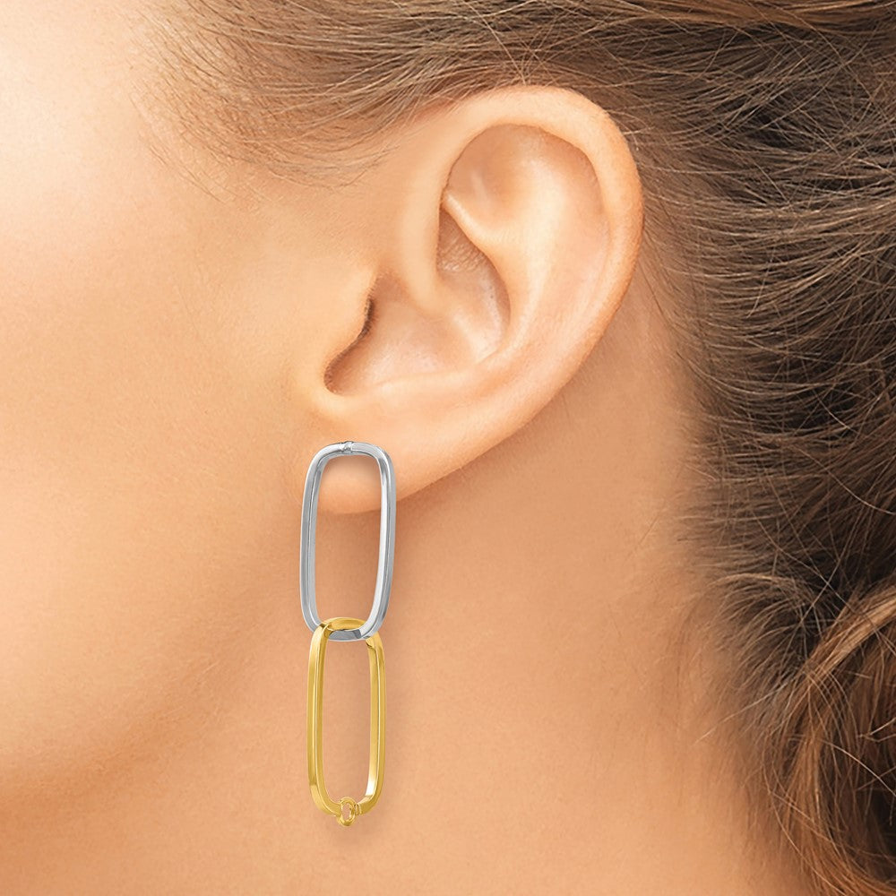 14k Two-Tone /Versatile-Can be Worn 3 Ways/ Rectangle Post Earrings