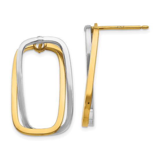 14k Two-Tone /Versatile-Can be Worn 3 Ways/ Rectangle Post Earrings