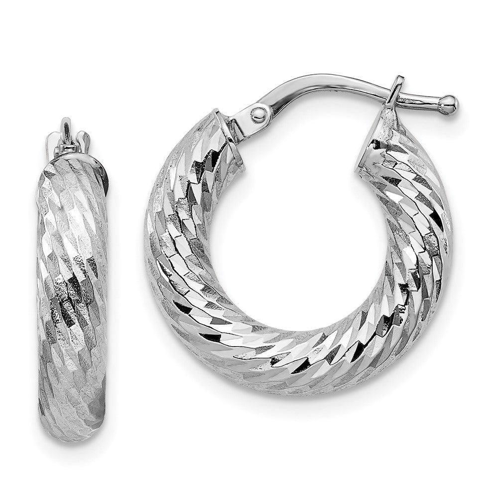 Gold Twisted Diamond-cut Hoop Earrings