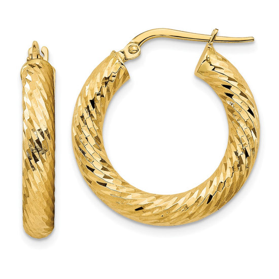 Gold Twisted Diamond-cut Hoop Earrings