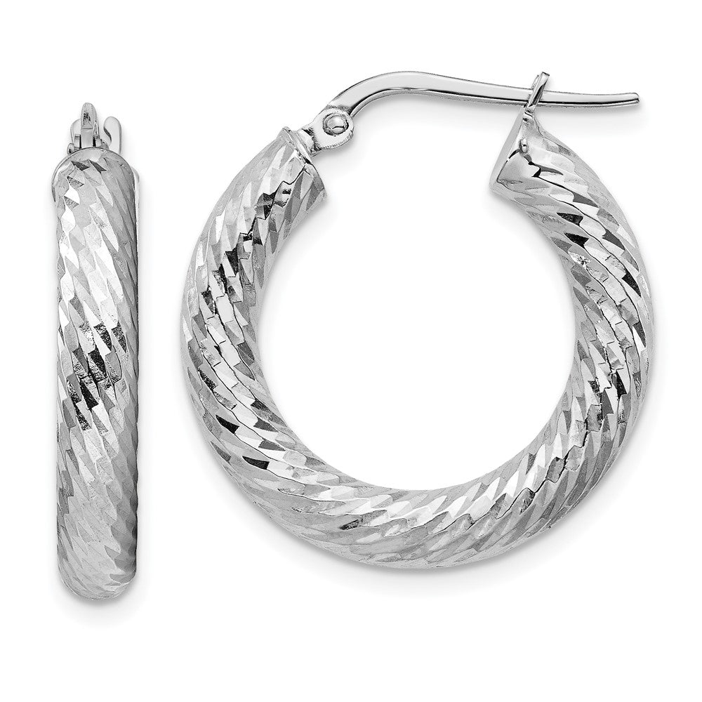 Gold Twisted Diamond-cut Hoop Earrings