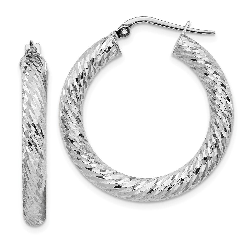 Gold Twisted Diamond-cut Hoop Earrings