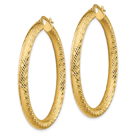 14k 4x35mm Diamond-cut Round Hoop Earrings