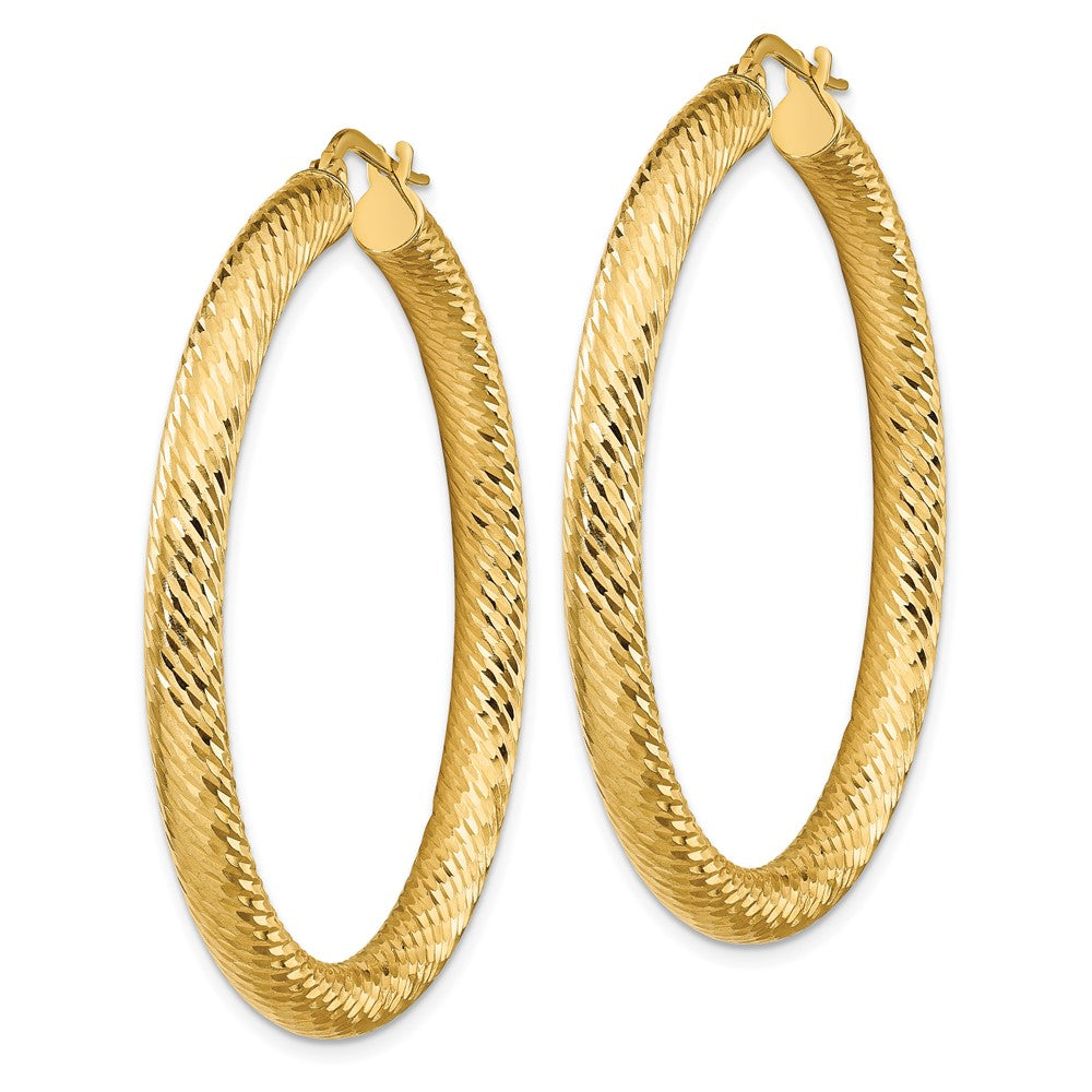 14k 4x35mm Diamond-cut Round Hoop Earrings