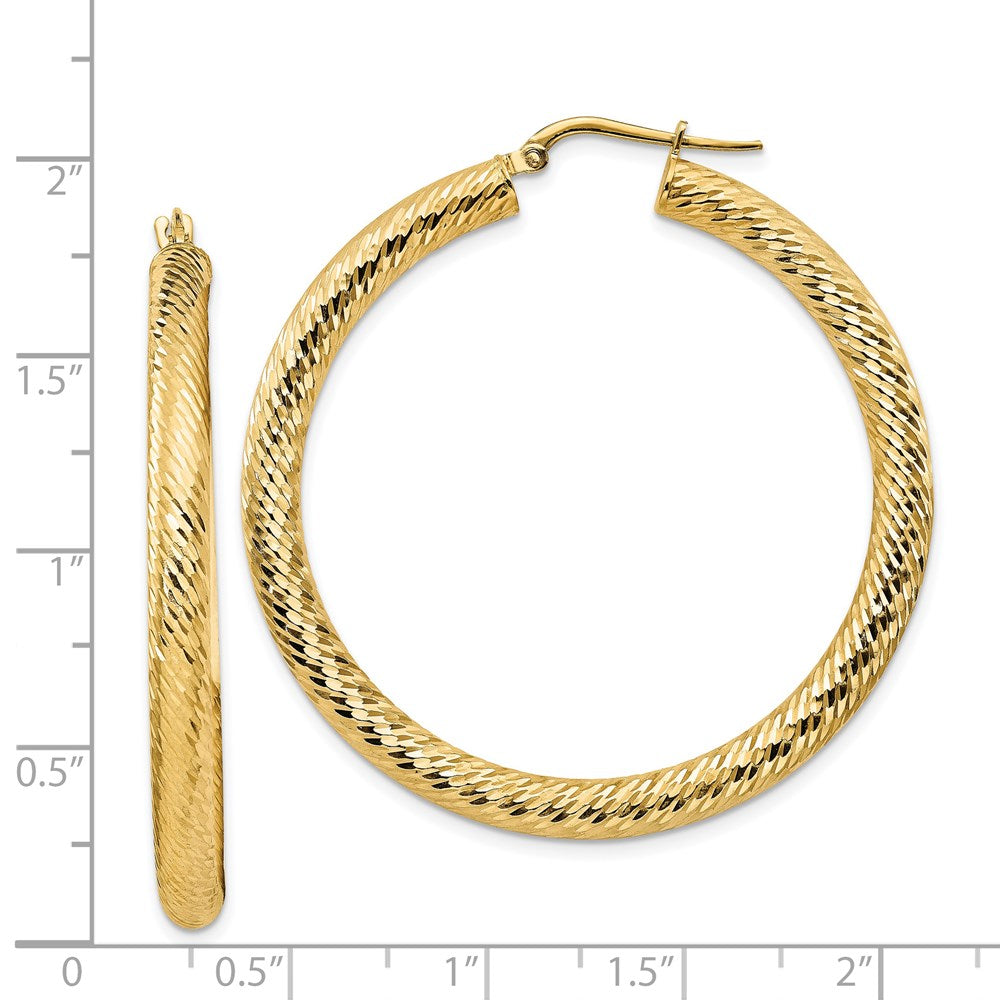 14k 4x35mm Diamond-cut Round Hoop Earrings
