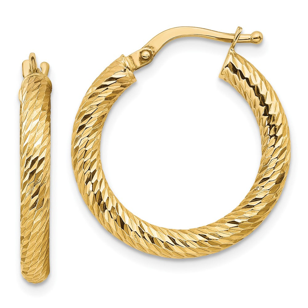 Gold Twisted Diamond-cut Hoop Earrings