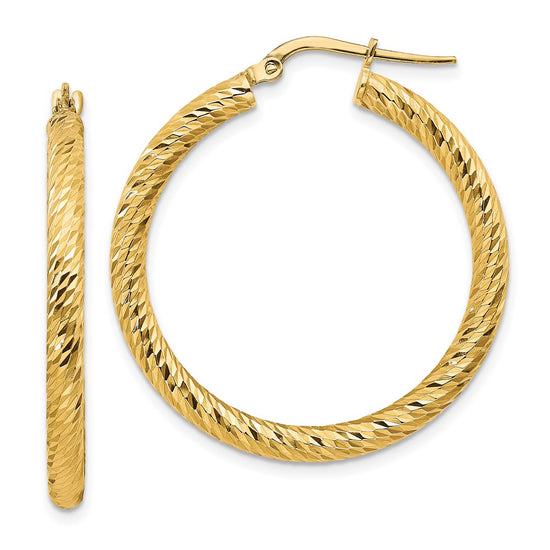 Gold Twisted Diamond-cut Hoop Earrings