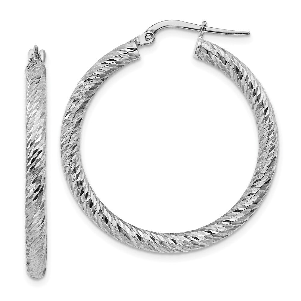 Gold Twisted Diamond-cut Hoop Earrings