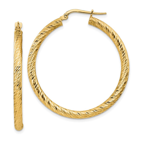 Gold Twisted Diamond-cut Hoop Earrings