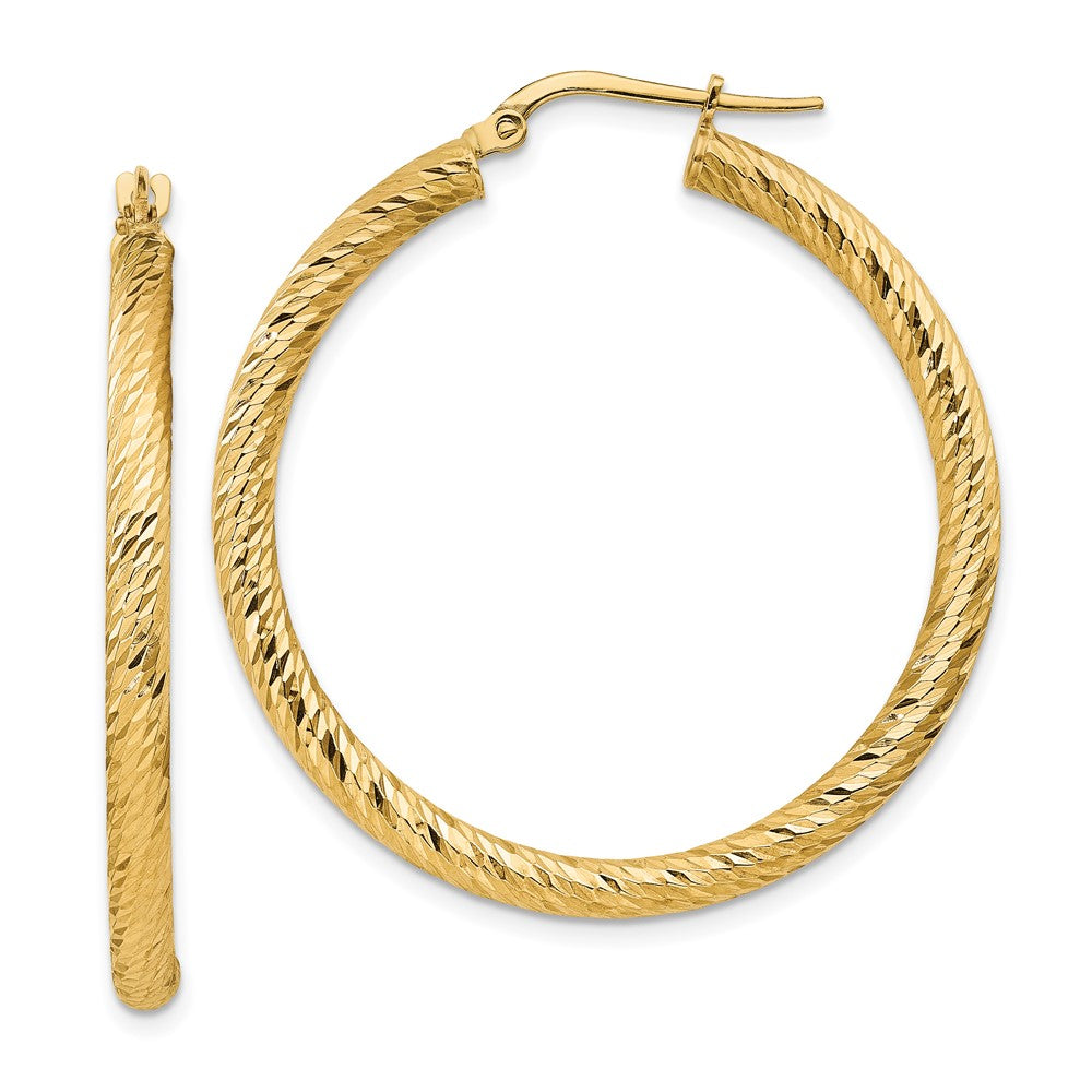 Gold Twisted Diamond-cut Hoop Earrings