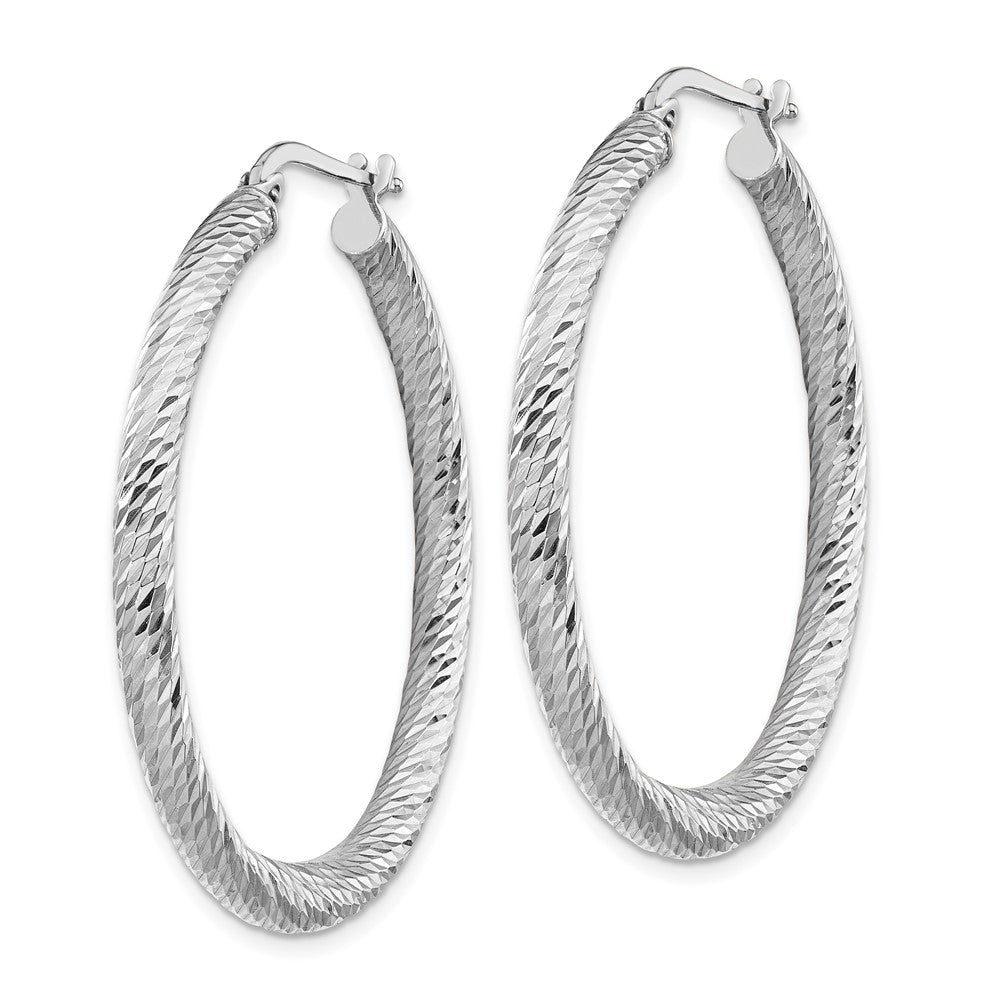14k 3mm Polished White Gold Diamond-cut Round Hoop Earrings