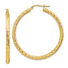 14k 3x35mm Diamond-cut Round Hoop Earrings