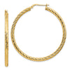 14k 3x40mm Diamond-cut Round Hoop Earrings