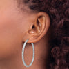 14k 3x40mm White Gold Diamond-cut Round Hoop Earrings
