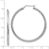 14k 3x40mm White Gold Diamond-cut Round Hoop Earrings