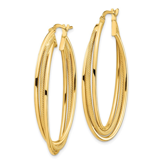 Gold Twisted Textured Oval Tube Hoop Earrings