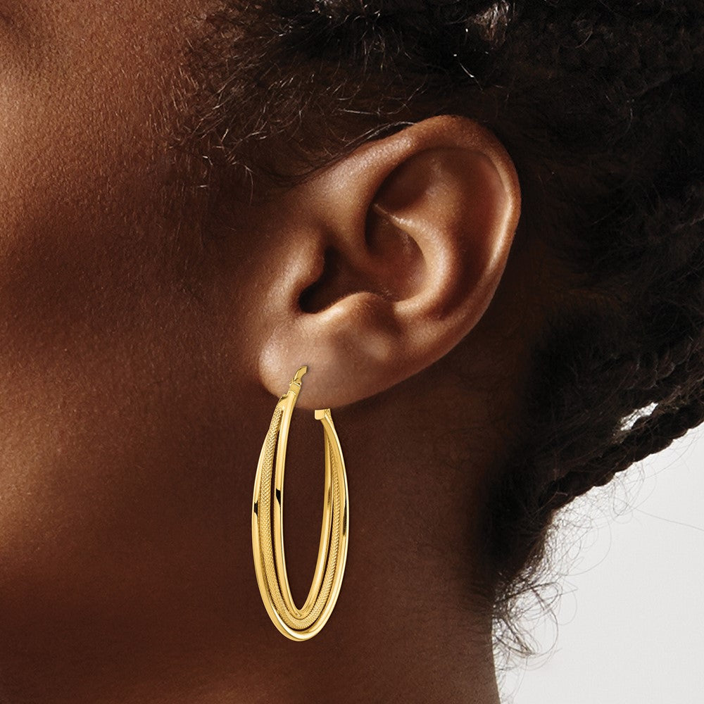 Gold Twisted Textured Oval Tube Hoop Earrings