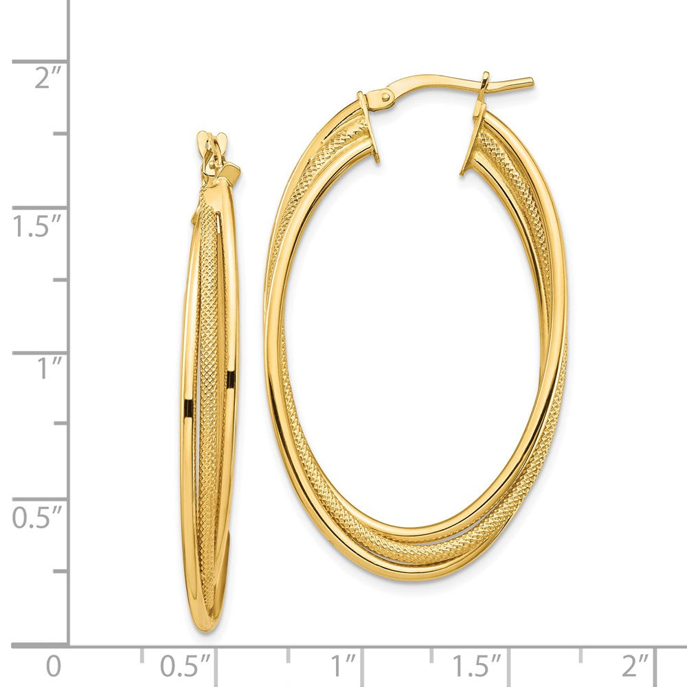 Gold Twisted Textured Oval Tube Hoop Earrings