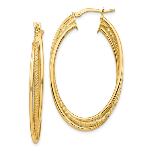 Gold Twisted Textured Oval Tube Hoop Earrings