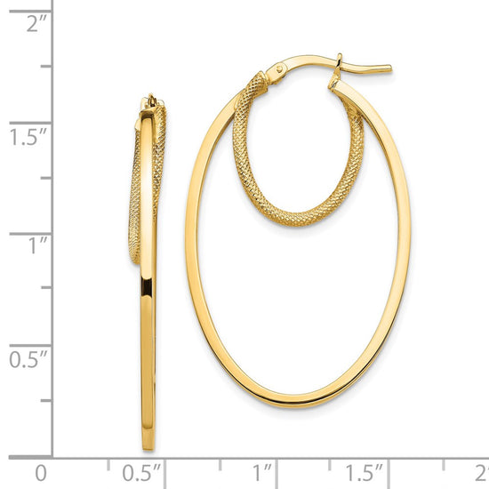 14k Polished & Textured Double Oval Hoop Earrings