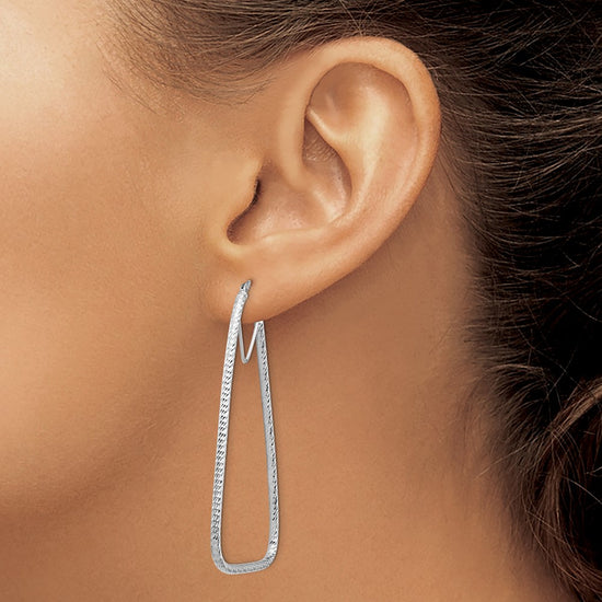 14k White Gold Polished & Diamond-cut Double Triangle Hoop Earrings