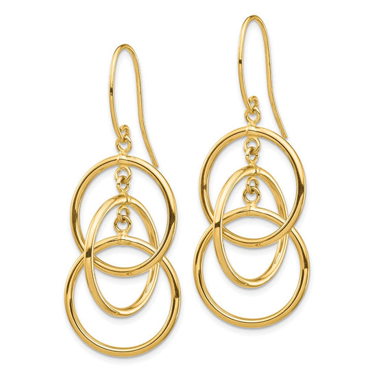 14k Polished Intertwined Circles Dangle French Hook Earrings