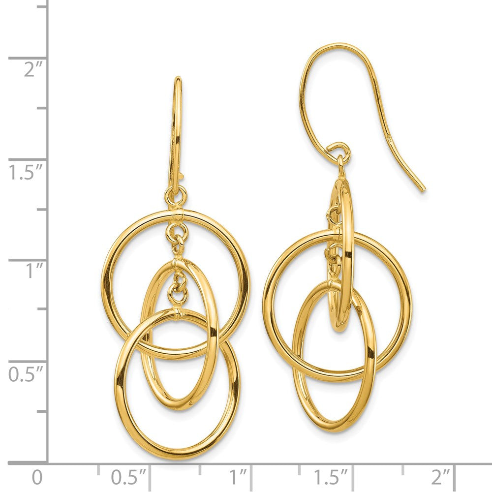 14k Polished Intertwined Circles Dangle French Hook Earrings