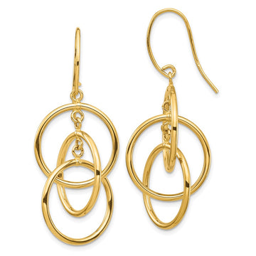 14k Polished Intertwined Circles Dangle French Hook Earrings