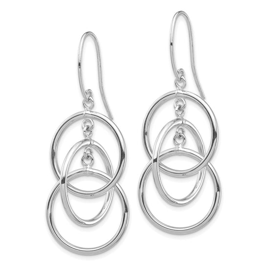 14k White Gold Polished Intertwined Circles Dangle French Hook Earrings