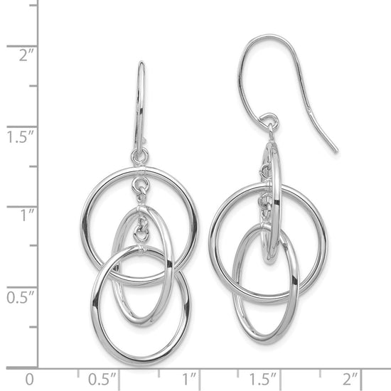 14k White Gold Polished Intertwined Circles Dangle French Hook Earrings