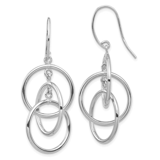14k White Gold Polished Intertwined Circles Dangle French Hook Earrings